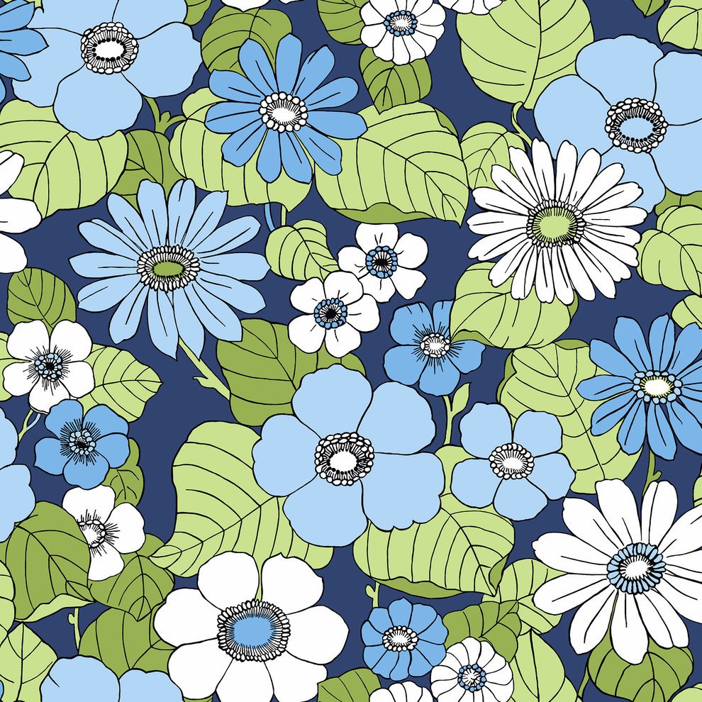 Navy Floral Burst Wallpaper - Contemporary - Wallpaper - by Brewster