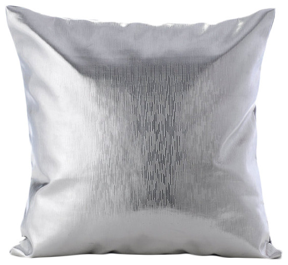 Silver Leather Strokes Silver Faux Leather Pillow Covers