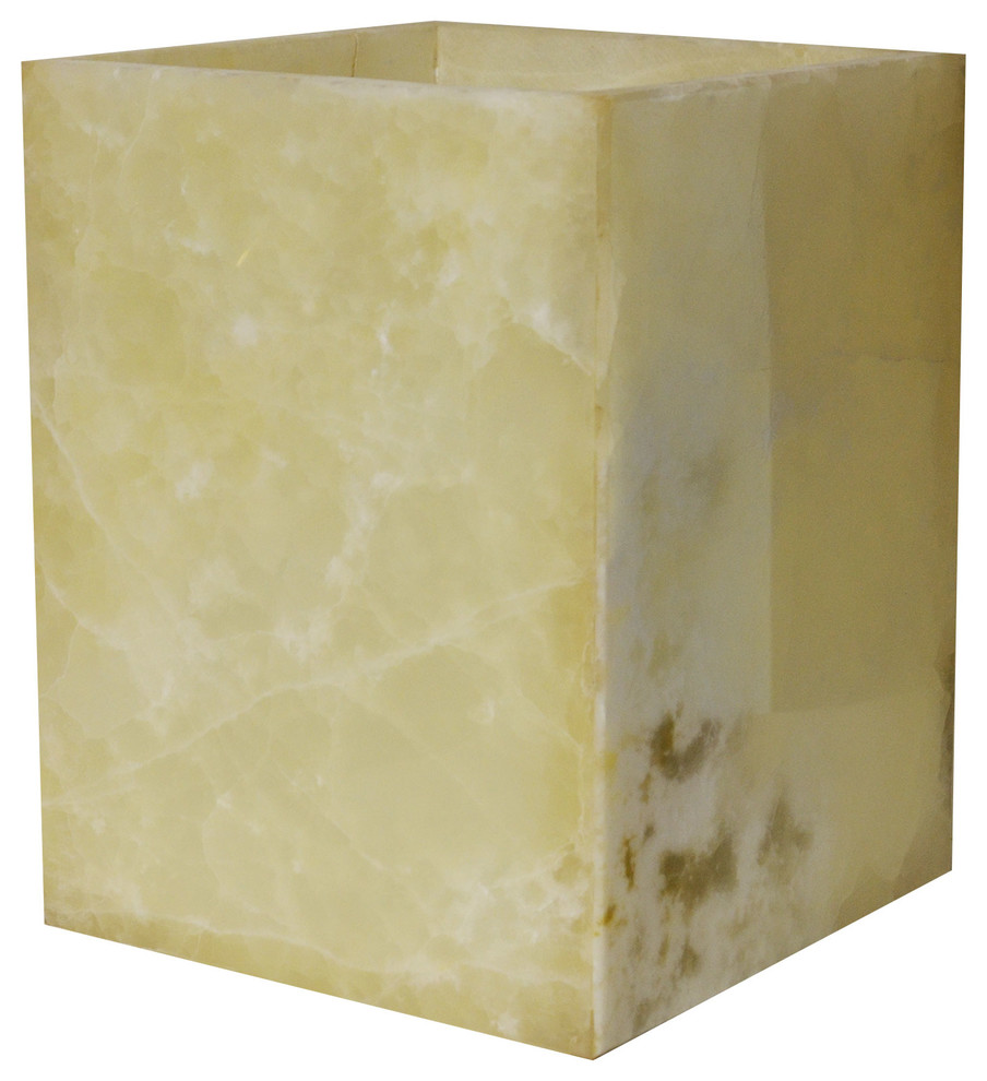 Polished Marble Bathroom Wastebasket, Chartreuse - Contemporary ...