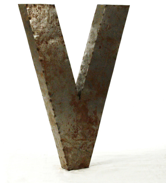 Industrial Rustic Metal Large Letter V 36 Inch