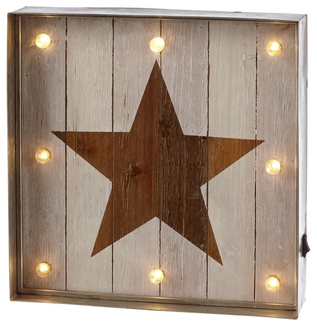 Galvanized Framed Lighted Star Wall Decor Farmhouse Wall Accents