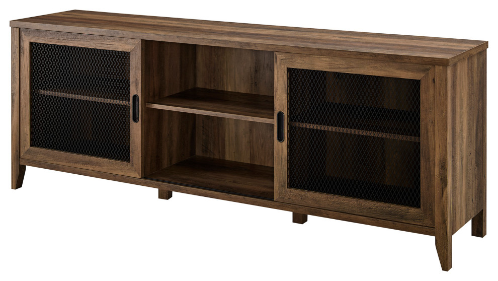 70" Industrial Sliding Mesh Door TV Console, Reclaimed Barnwood