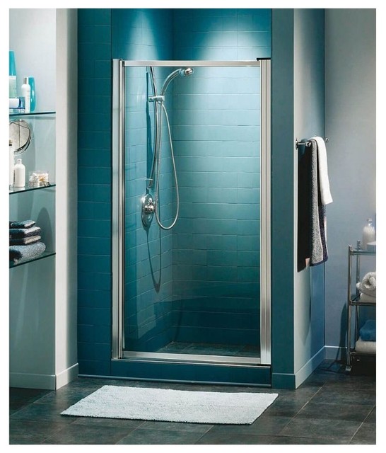MAAX Pivolok Frameless Pivot Alcove Shower Door with Clear Glass, Chrome Contemporary Shower