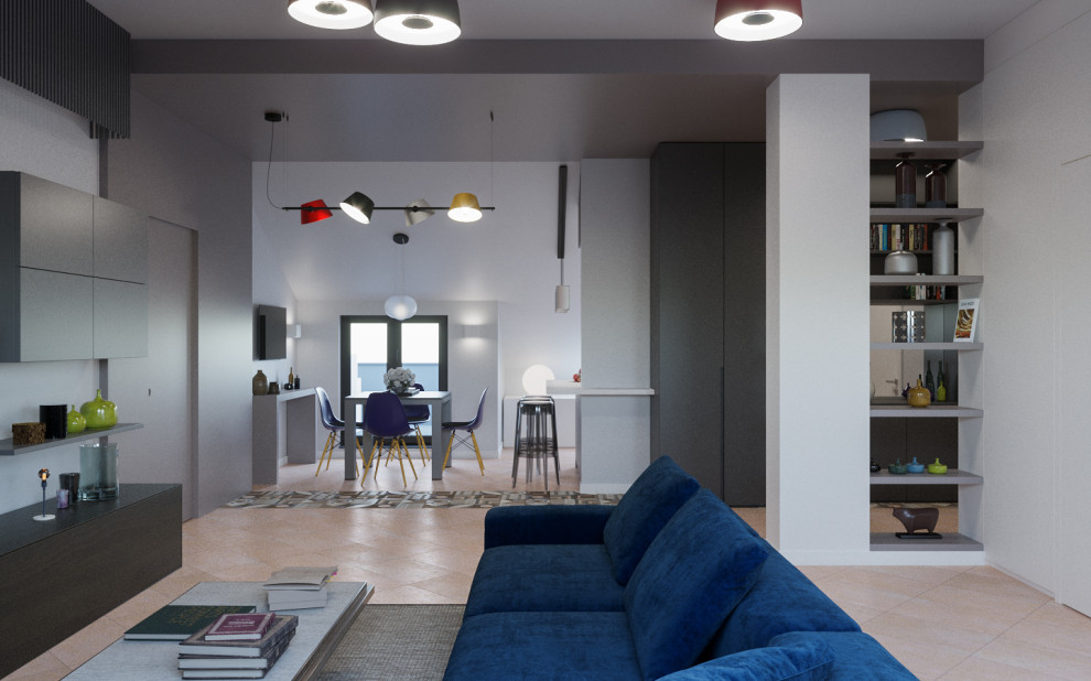 Esempio di un soggiorno minimal di medie dimensioni e stile loft