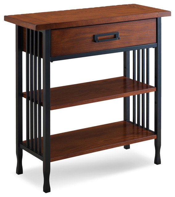 Leick Ironcraft Wood Foyer Bookcase with Drawer Storage in Brown
