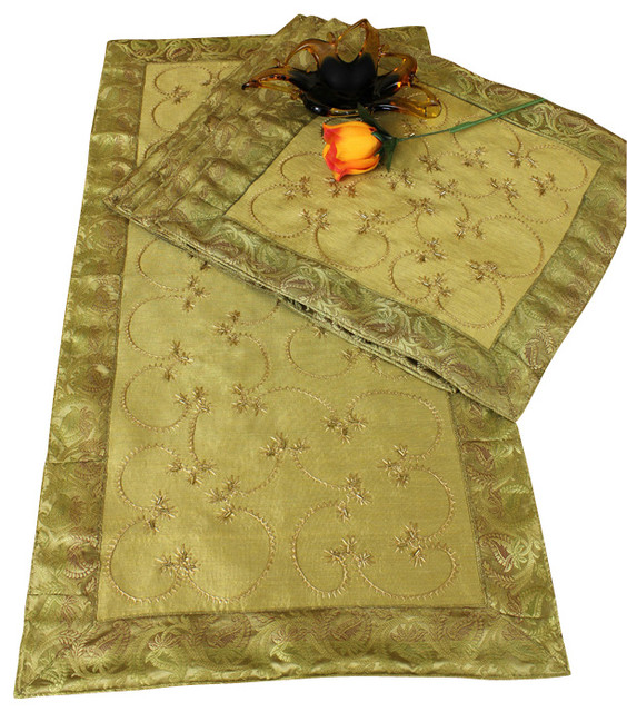 Hand Embroidered 5Piece Night Table Placemat Set Asian Placemats