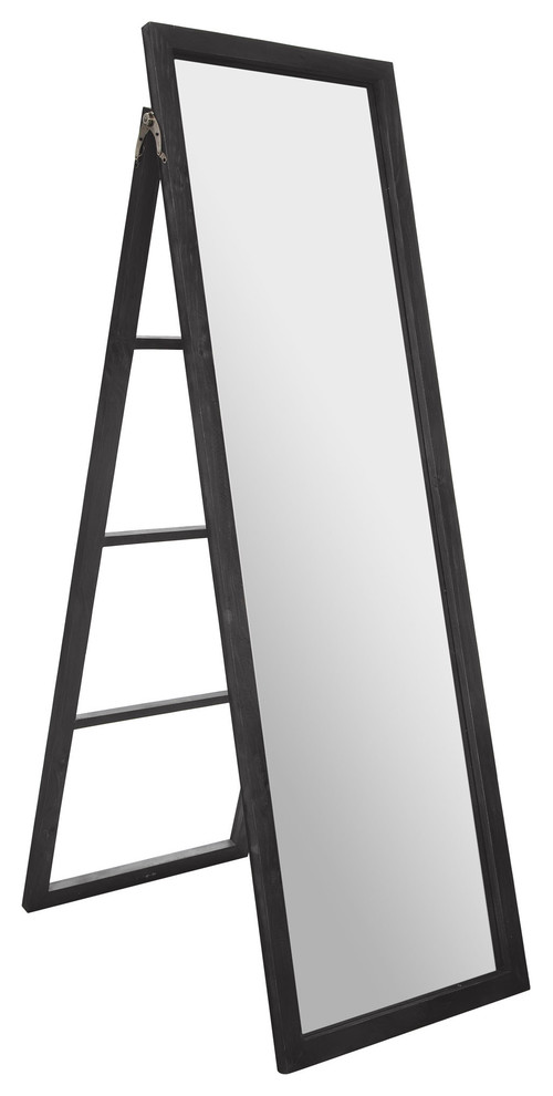 22"x70" Classic Full Length Wood Ladder Standing Mirror With Easel, Black