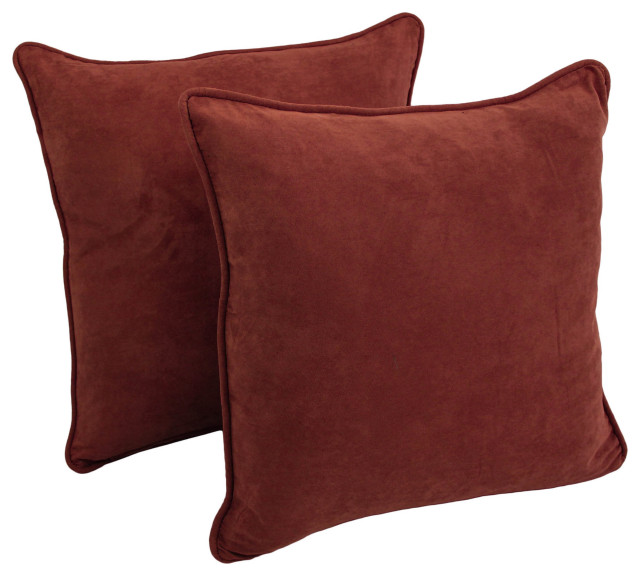 25" Double-Corded Solid Microsuede Square Floor Pillows, Set of 2, Red Wine