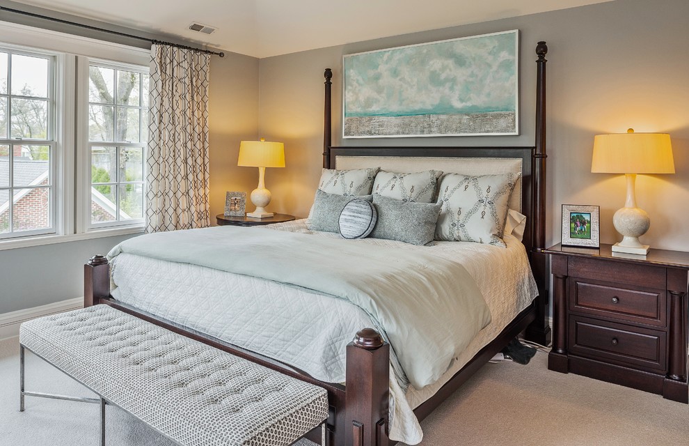 Large transitional bedroom photo in Chicago