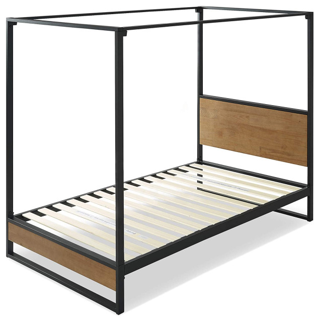 Canopy Platform Bed Frame Plywood Wooden Slats With Brown Headboard Traditional Canopy Beds By Decor Love Houzz