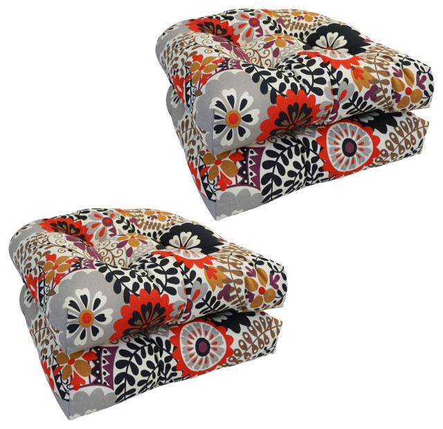19" UShaped Dining Chair Cushions, Set of 4, Paprika Graffitii