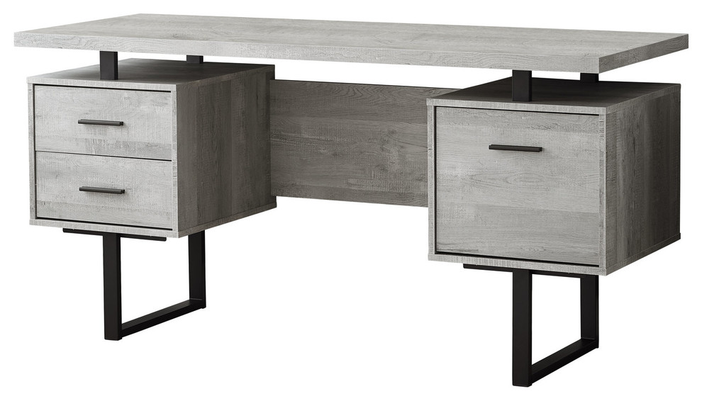 60 Wood Grain And Black Metal Computer Desk Gray