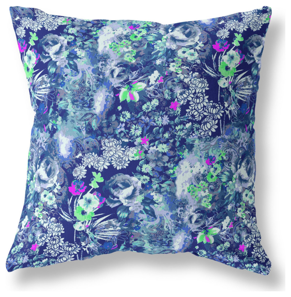 Sea Garden Rose Broadcloth Indoor Outdoor Blown, Closed Pillow, Purple ...
