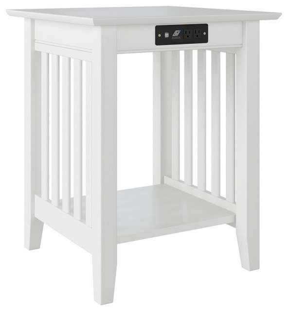 AFI Mission Solid Wood Printer Stand with Built-In Charger in White