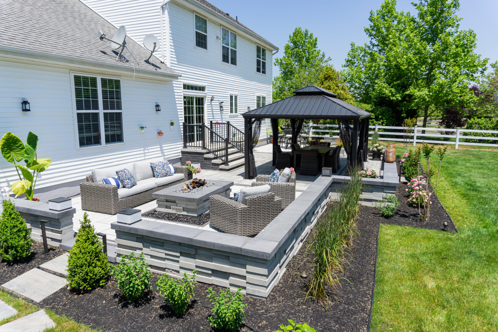 Plainsboro, NJ: Rear Paver Patio, Landscaping, Fire Feature & Pavilion