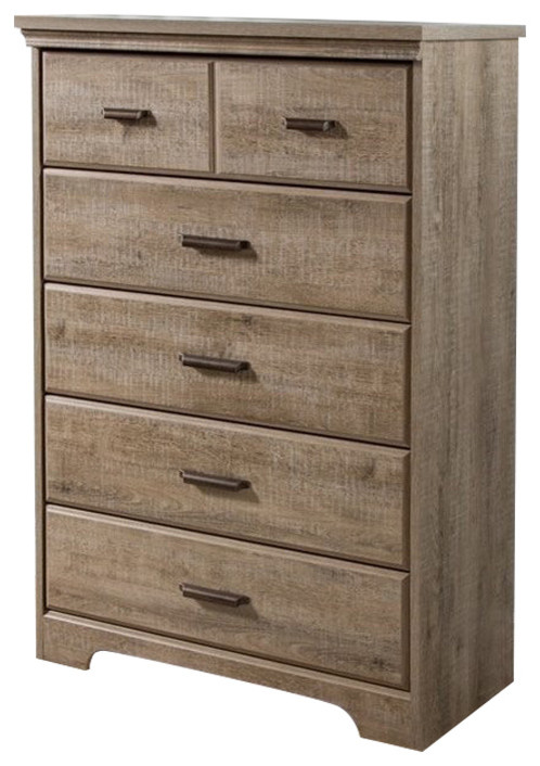 South Shore Versa 5 Drawer Wood Chest in Weathered Oak
