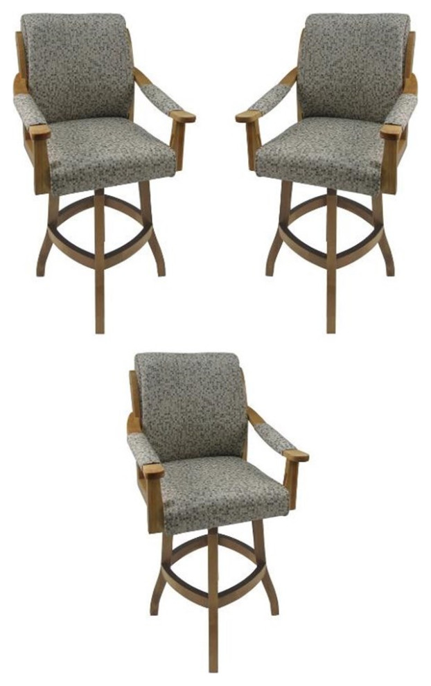 Home Square 26" Wood Counter Stool in Peppered Gray & Light Oak Set