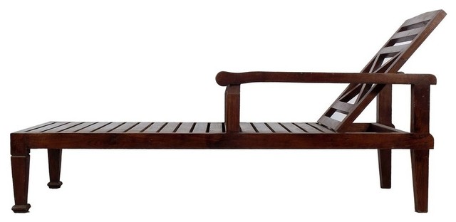 Solid Teak Wood Recliner Chaise Lounge Chair - Dark Wood Finish