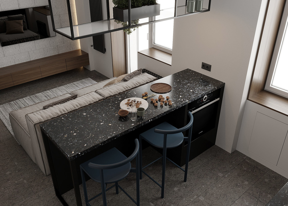 Минималистичная квартира с тёмной спальней