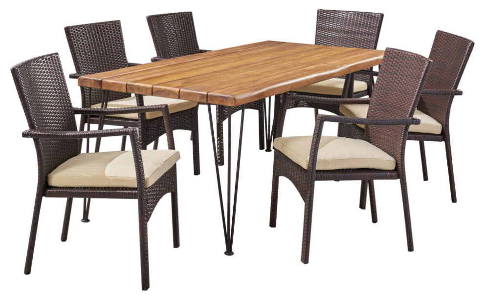 Togo Patio 72" 6Seater Acacia Wood Dining Set With Rustic Metal