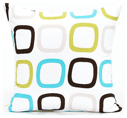 Modern Green And Blue Square Pattern Throw Pillow Cover, 12"x20"