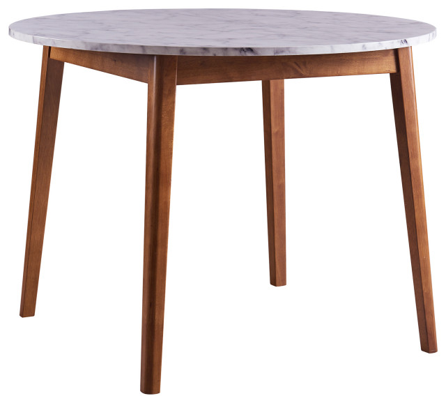 Round Marble-Look Dining Table, Marble/Walnut - Midcentury - Dining Tables - by TEAMSON US INC ...