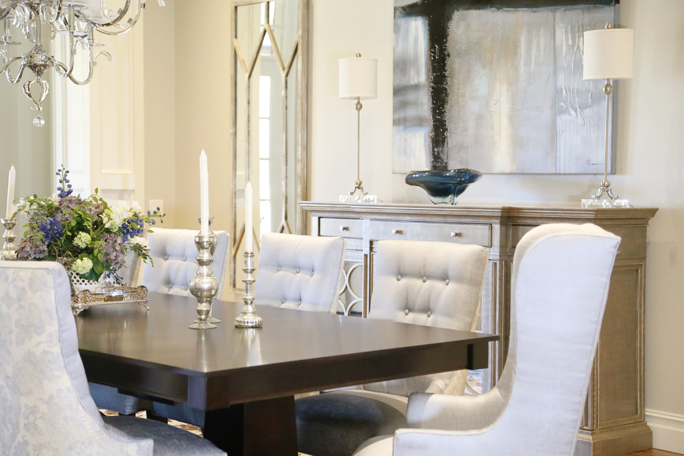 Inspiration for a large transitional medium tone wood floor kitchen/dining room combo remodel with gray walls and no fireplace