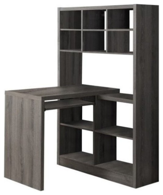 Bowery Hill Modern Wood Computer Desk with Bookcase in Dark Taupe Gray
