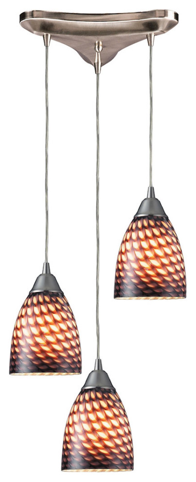 Arco Baleno 3 Light Mini Pendant, Cocoa, Incandescent, Triangular Canopy