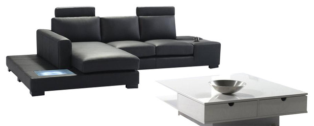 Modern Black Bonded Leather Sectional Sofa, Divani Casa T35 Modern Bonded Leather Sectional Sofa With Light