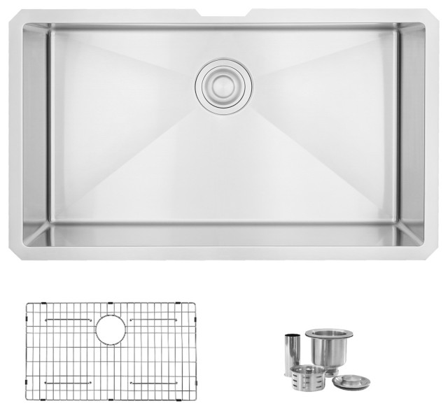 STYLISH 30" Single Bowl 16G Stainless Steel Kitchen Sink With Grid