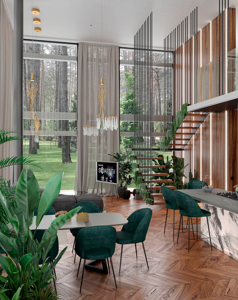 Гостиная первого этажа загородного дома под Питером