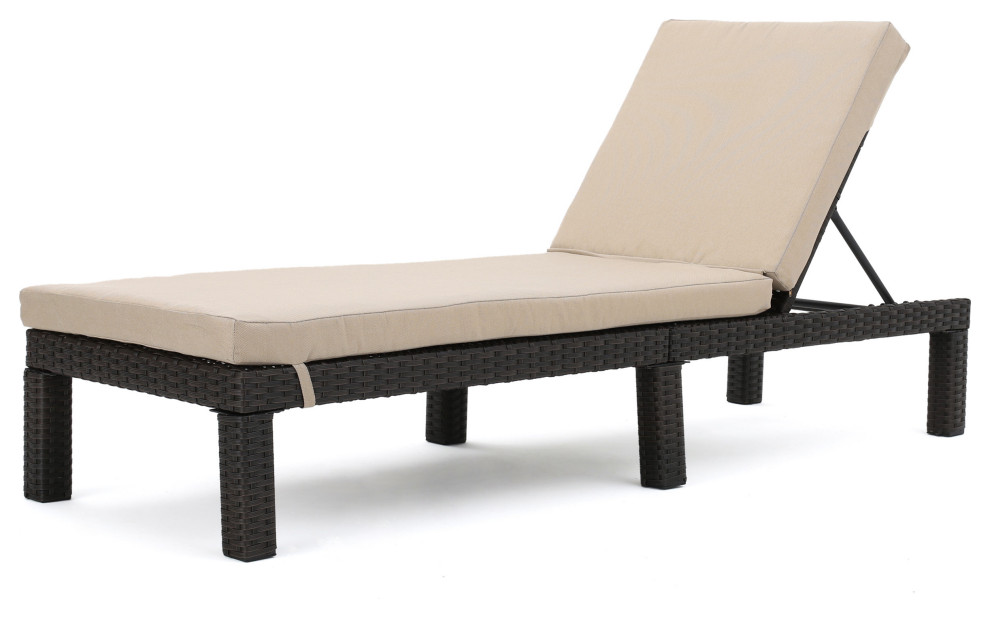 GDF Studio Sumba Outdoor Wicker Chaise Lounge, Beige Water Resistant Cushion Tropical