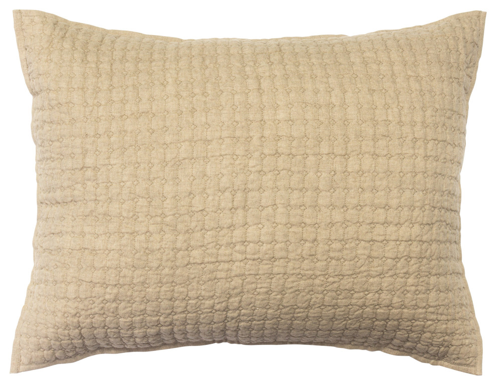 Karina Quilted Linen Natural  Throw Pillow