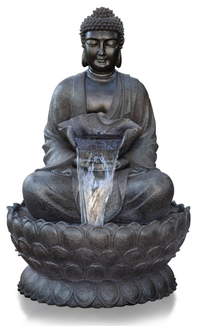 Alpine Buddha Zen Fountain With Led, Buddha Fountain Outdoor