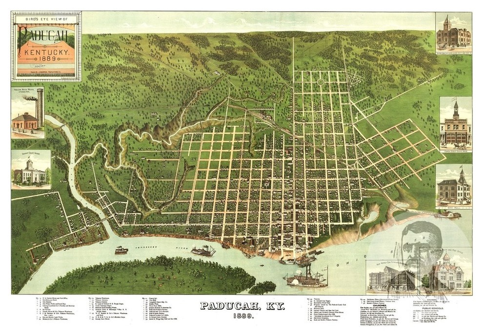 Old Map of Paducah Kentucky 1889, Vintage Map Art Print, 12"x18