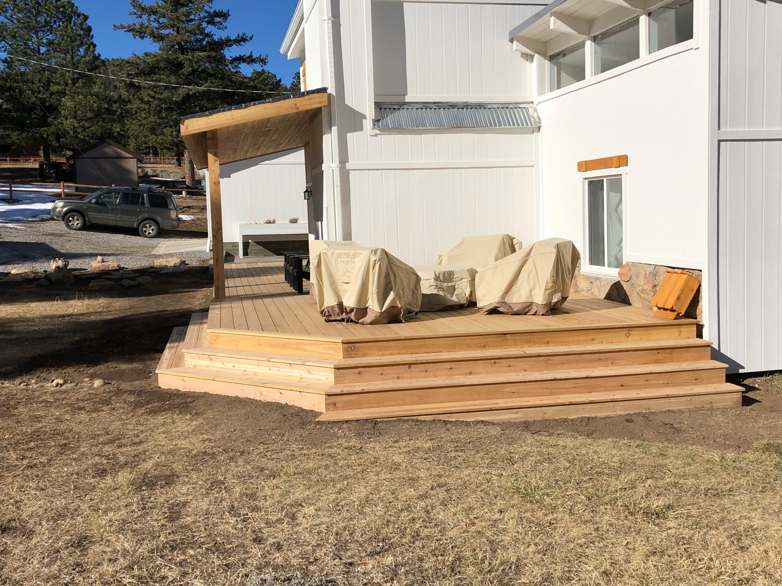 Cedar Proch Deck with Shed Roof