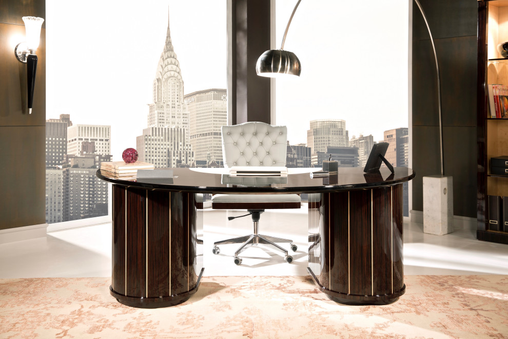 Свежая идея для дизайна: рабочее место в современном стиле с отдельно стоящим рабочим столом - отличное фото интерьера