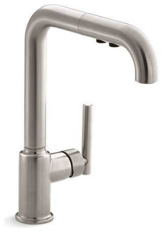 Kohler Purist Single-Hole Kitchen Faucet w/ 8" Pull-Out Spout, Vibrant Stainless