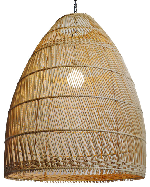 Natural Wicker Basket Bell Lantern Large Tropical Pendant Lighting
