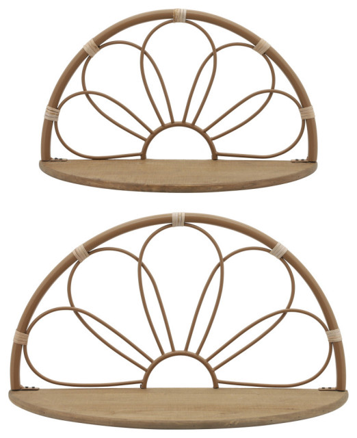 Metal 2-Piece Set Arched Flower Wall Shelves, Brown