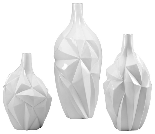 Cyan Lighting Glacier - 9 Inch Large Vase, Gloss White Glaze Finish