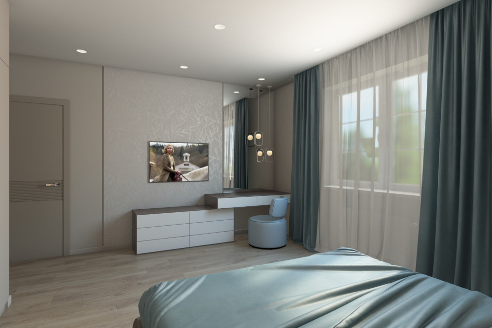 Спальня и гардеробная в индивидуальном жилом доме пос. Ново-Дорожный