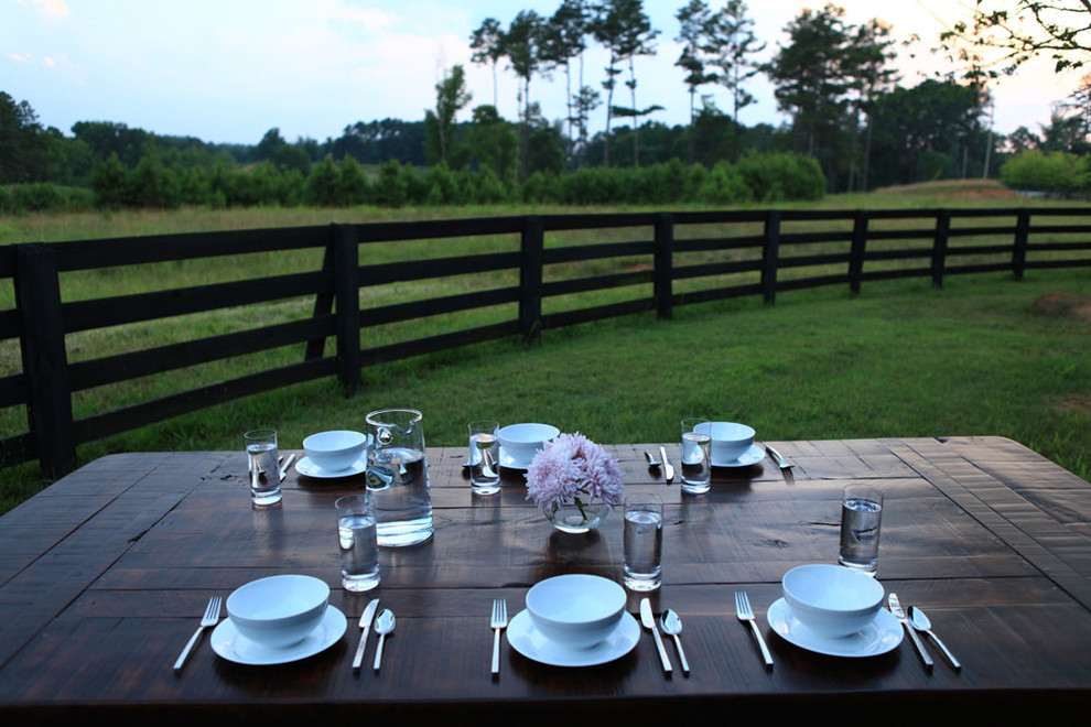 Example of a mountain style dining room design in Atlanta