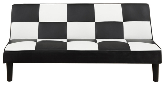 Faux Leather Adjustable Sofa, Black and White Checker