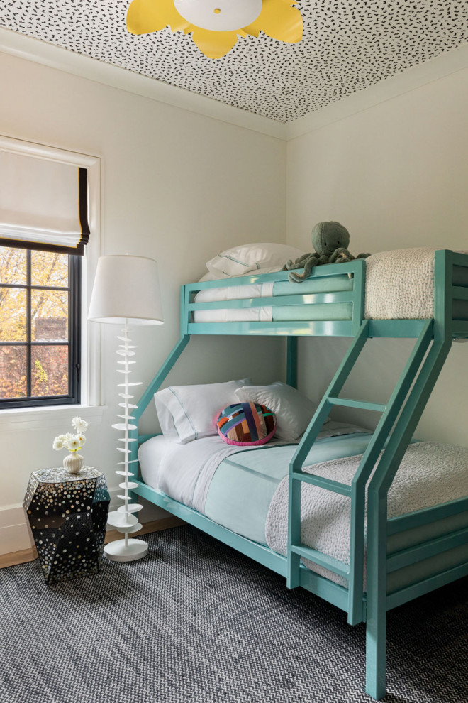 Burling - Kids' room - transitional light wood floor, beige floor and wallpaper ceiling kids' room idea in Chicago with beige walls