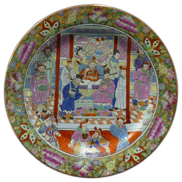 Golden Lotus Chinese Porcelain Canton Color Scenery Plate View in