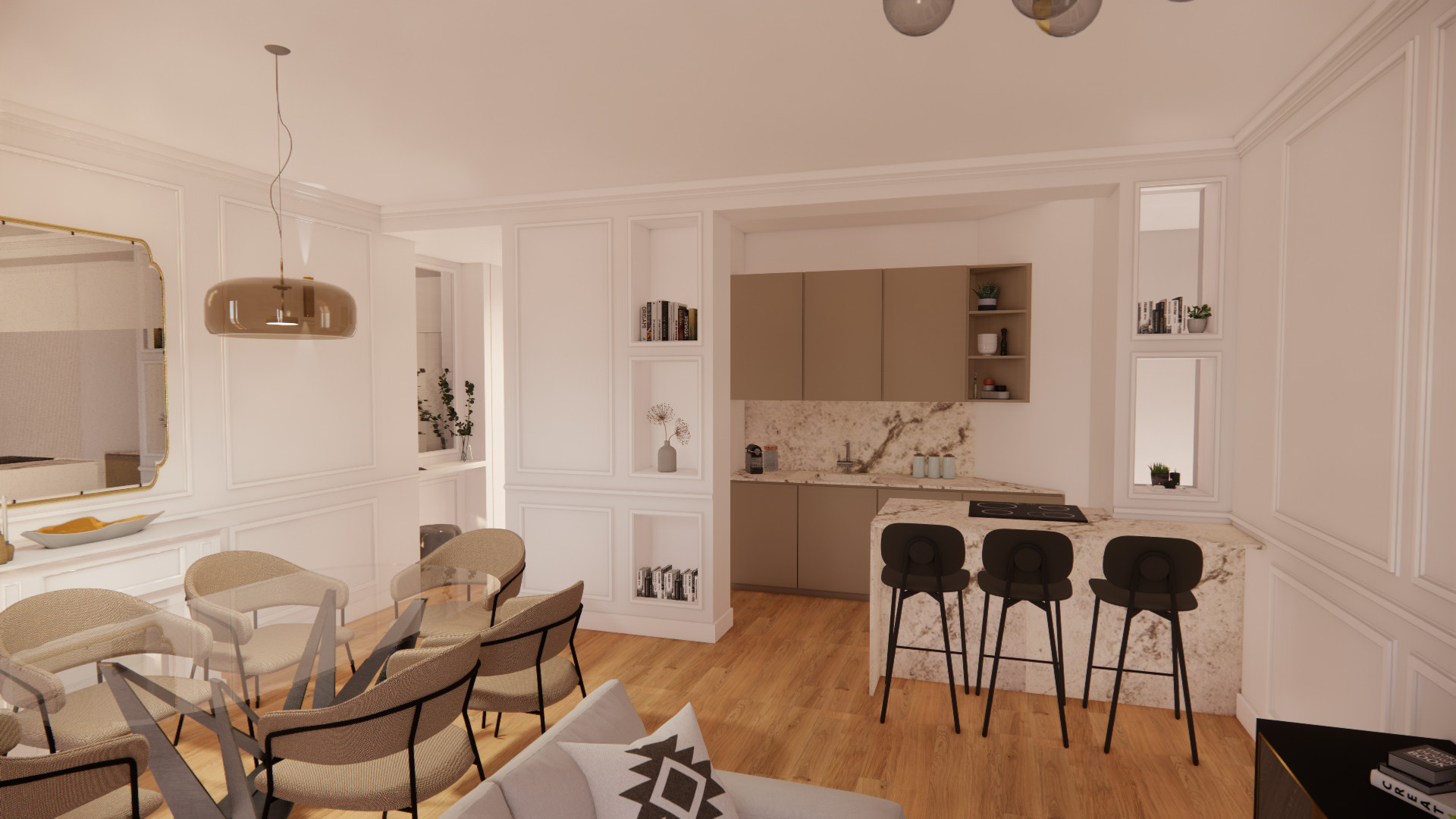 PIAZZA GIOLITTI | Render - Soggiorno aperto sulla cucina