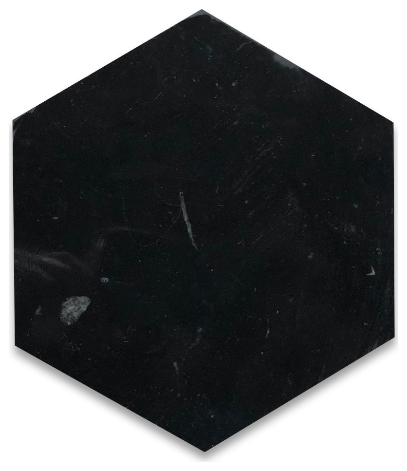 Nero Marquina Black Marble 6 inch Hexagon Tile Honed, 100 piece