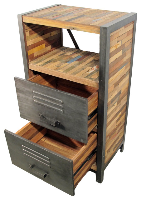 Tall 2 Drawer Chest With Shelf Locker Style Industrial Accent
